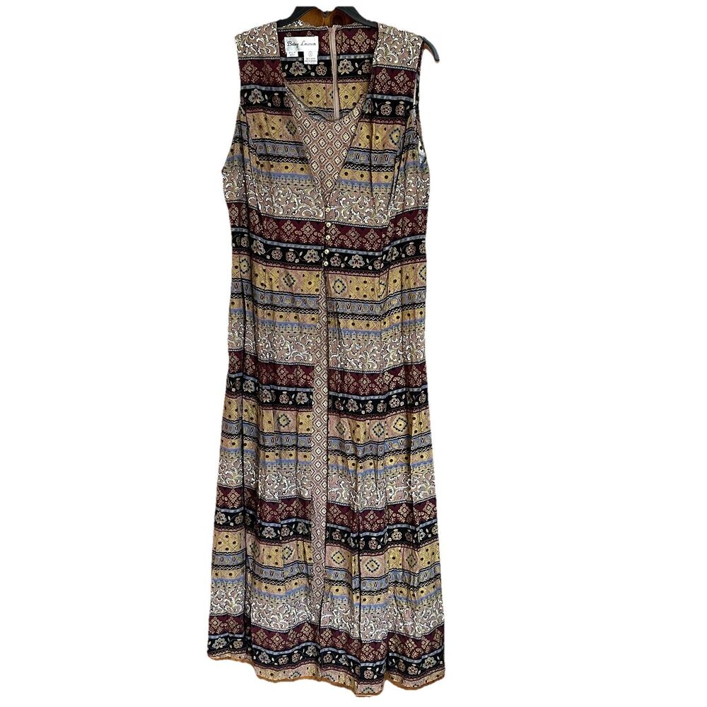 Vtg Betsy Lauren Maxi Dress 16 Sleeveless Boho Cottagecore Prairie Western Boho